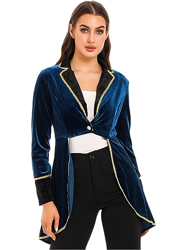 winying Damen Samt Frack Jacke Mantel Steampunk Gothic Gehrock Uniform Cosplay Weihnachten Fasching Karneval Party Verkleidung Blau M von winying