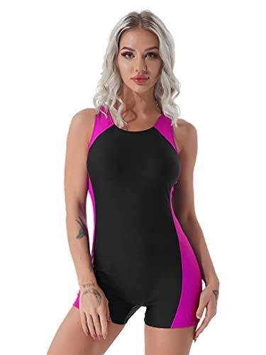 winying Damen Sport Badeanzug Bauchweg Schwimmanzug mit Bein Bademode Slim Figurformend Einteiler Badebekleidung Racerback Sportbody Rose Rot F M von winying
