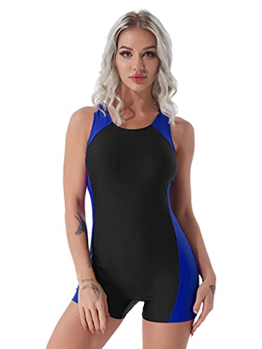 winying Damen Sport Badeanzug Bauchweg Schwimmanzug mit Bein Bademode Slim Figurformend Einteiler Badebekleidung Racerback Sportbody Royal Blau F L von winying