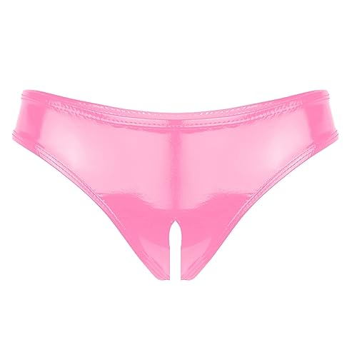 winying Damen Wetlook Tanga Slip Ouvert Shorts Spitzen Dessous Lack Leder Unterhose Bikinihose Sexy Hotpants Rosa X S von winying