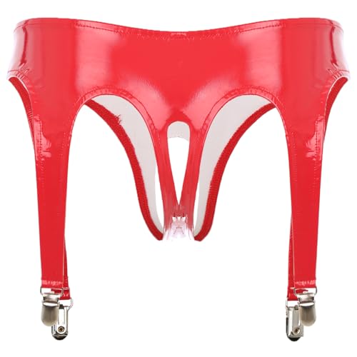 winying Damen Wetlook Tanga Slip Ouvert Shorts Spitzen Dessous Lack Leder Unterhose Bikinihose Sexy Hotpants Rot Zz S von winying