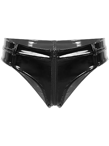 winying Damen Wetlook Tanga Slip Ouvert Shorts Spitzen Dessous Lack Leder Unterhose Bikinihose Sexy Hotpants Schwarz O M von winying