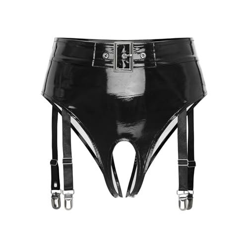 winying Damen Wetlook Tanga Slip Ouvert Shorts Spitzen Dessous Lack Leder Unterhose Bikinihose Sexy Hotpants Schwarz W L von winying