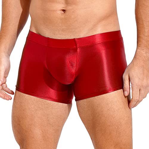 winying Herren Glänzend Boxershorts Eng Stretch Unterhose Low Rise Shorts Kurz Hose Trunks Boxer Briefs Männer Pants Hipster Unterwäsche Burgundy M von winying