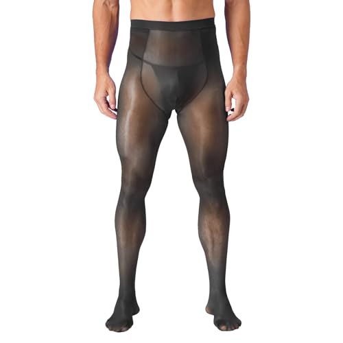 winying Herren Glänzend Öl Strumpfhosen Lang Pantyhose Blumenspitze Leggings Aushöhlen 8D Hochdichte Strümpfe Sexy Unterwäsche Gay Bar Clubwear Schwarz XL von winying