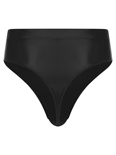 winying Herren Glossy Slip Sexy String Tanga High Waist Unterhose Männer Wetlook Briefs Unterwäsche Badehose Schwarz A XL von winying