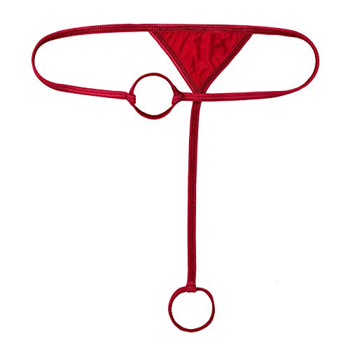 winying Herren Micro Mini String Sexy Ouvert Tanga Slip mit Penisring Stretch Unterwäsche T-Back Thong Low Rise Unterhose Nachtwäsche Rot Einheitsgröße von winying