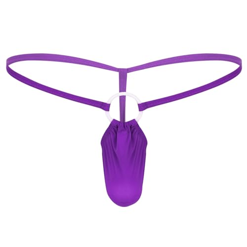 winying Herren Micro Mini String Sexy Ouvert Tanga Slip mit Penisring Stretch Unterwäsche T-Back Thong Low Rise Unterhose Nachtwäsche Violett D 3XL von winying