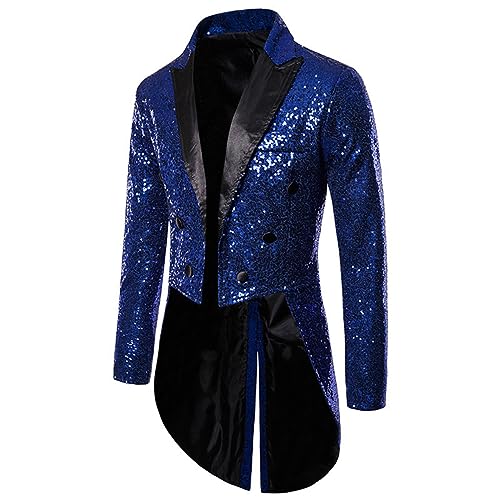 winying Herren Pailletten Anzug Jacke Blazer Mäntel Party Smokingjacke Vintage Abendessen Bankett Abschlussball Slim Fit Frack Kleid Zirkus Kostüm Blau M von winying