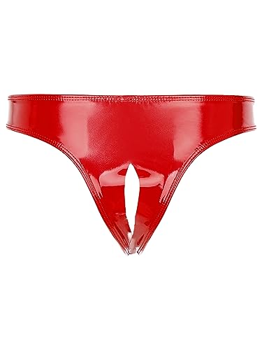 winying Herren Sexy Jockstrap Wetlook Strings Unterwäsche Offenes Hintern Penisring Männer Lack Leder Bikini Briefs Ouvert Tanga Rot D XL von winying