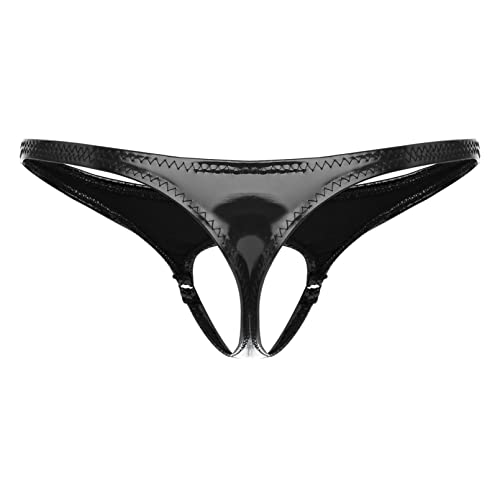 winying Herren Sexy Jockstrap Wetlook Strings Unterwäsche Offenes Hintern Penisring Männer Lack Leder Bikini Briefs Ouvert Tanga Schwarz C 3XL von winying