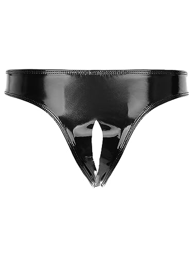 winying Herren Sexy Jockstrap Wetlook Strings Unterwäsche Offenes Hintern Penisring Männer Lack Leder Bikini Briefs Ouvert Tanga Schwarz D M von winying