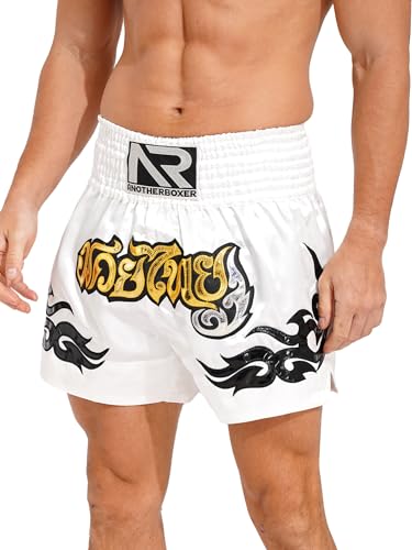 winying Herren Thaiboxhose Muay Thai Shorts Thaiboxen Kampf Kickboxen Boxenshorts Kurz Hose Pants Sportshorts Sommershorts Thai Trainingsshort Weiß 3XL von winying