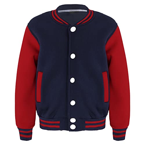 winying Jungen Mädchen Collegejacke Langarm Baseballjacke Unisex Sweatjacke Sportjacke Jacke Mantel Kinderjacken Baseball Uniform Schule Freizeit Kleidung Navy Blau 122-128 von winying