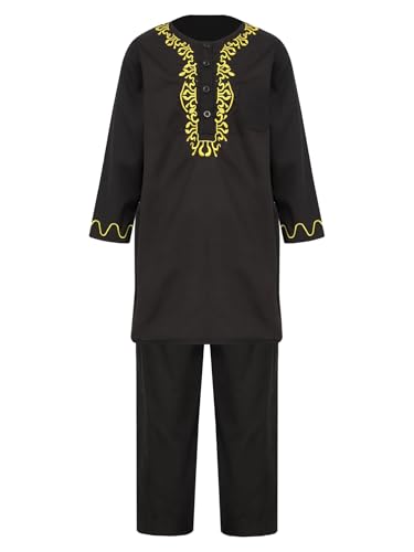winying Jungen Muslimisches Kleidung Set Kinder Langarm Abaya Kaftan Arabische Robe mit Hosen Zweiteilig Nationalkostüm Schwarz 158-164 von winying