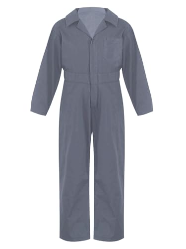 winying Kinder Jungen Arbeitsoverall Einteiliger Jumpsuit Langarm Hosenanzug Overall Einteiler Lose Freizeit Uniform Anzug Grau 158-164 von winying