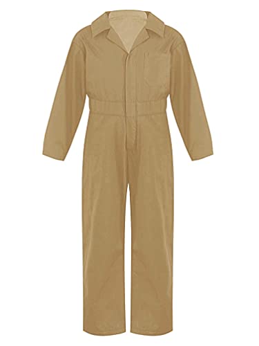 winying Kinder Jungen Arbeitsoverall Einteiliger Jumpsuit Langarm Hosenanzug Overall Einteiler Lose Freizeit Uniform Anzug Khaki 146-152 von winying
