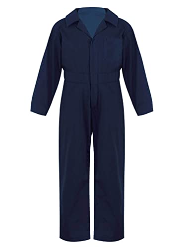 winying Kinder Jungen Arbeitsoverall Einteiliger Jumpsuit Langarm Hosenanzug Overall Einteiler Lose Freizeit Uniform Anzug Dunkelblau 110-116 von winying