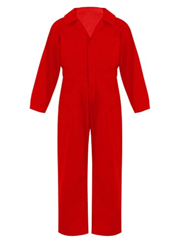 winying Kinder Jungen Arbeitsoverall Einteiliger Jumpsuit Langarm Hosenanzug Overall Einteiler Lose Freizeit Uniform Anzug Rot 170-176 von winying