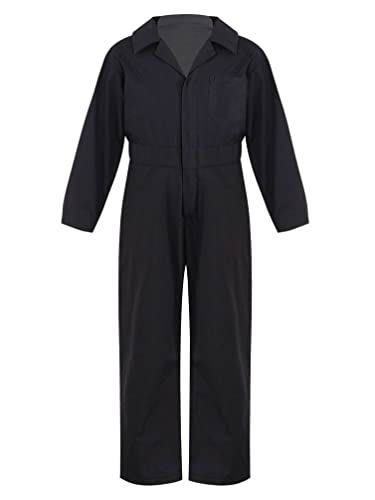 winying Kinder Jungen Arbeitsoverall Einteiliger Jumpsuit Langarm Hosenanzug Overall Einteiler Lose Freizeit Uniform Anzug Schwarz 170-176 von winying