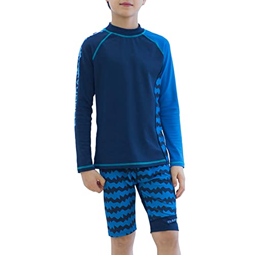 winying Kinder Jungen Badeanzug Zweiteiliger Bademode Langarm/Kurzarm Schwimmshirt + Badeshorts Badeset UV-Schutz Badebekleidung Schwimmanzug Type A 146-152 von winying