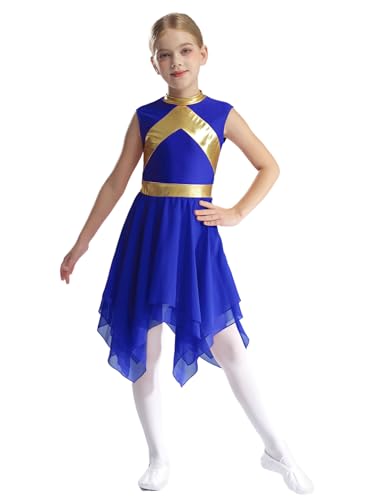 winying Kinder Mädchen Anbetungs Tanzkleid Ärmellos Metallic Liturgical Asymmetrischer Swing Kleid Tanz Kostüm Blau 134-140 von winying