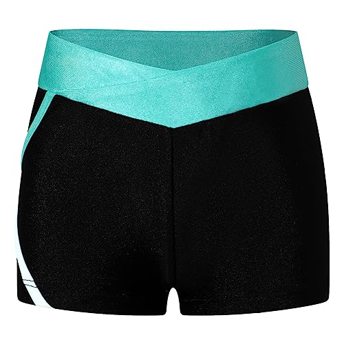 winying Kinder Mädchen Sport Shorts Turnhose Kurze Hose Tights Leggings Niedrige Taille Yoga Tanzen Gymnastik Shorts Blau Grün 146-152 von winying