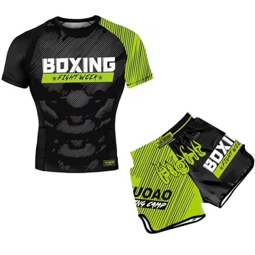 winying Kinder Muay Thai Sanda Boxanzug Set Jungen Kurzarm Boxen T-Shirt +Boxing Shorts Kampfsporttraining Tragen Sportbekleidung Grün Schwarz 134-140 von winying