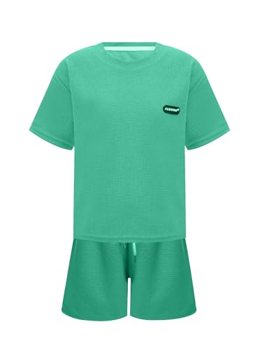 winying Kinder Sommer Bekleidungsset Jungen T Shirt +Kurze Hosen Zweiteiliger Casual Sportanzug Gym Fitness Outfits Grün 134-140 von winying