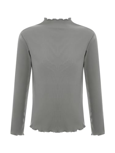 winying Kinder Thermo Unterhemd Langarm Thermounterwäsche Mädchen Pullover T-Shirt Basic Stehkragen Top Rüschen Langarmshirt Sweater Grau 134-140 von winying
