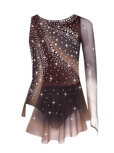 winying Kürkleider Eiskunstlauf Kinder Mädchen Strass Gymnastikanzug Tanz Trikot Leotard mit Rock Trikot Leotard Braun 170 von winying