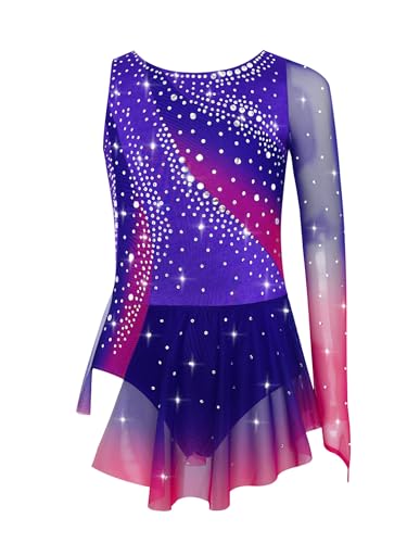 winying Kürkleider Eiskunstlauf Kinder Mädchen Strass Gymnastikanzug Tanz Trikot Leotard mit Rock Trikot Leotard Violett 170 von winying