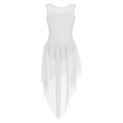 winying Mädchen Ballettkleid Lyrisches Tanzkleid Ballettkleidung Ärmellos Ballett Trikot Tanzbody Mit asymmetrischer Rock Performance Tanzbekleidung Weiß 140 von winying