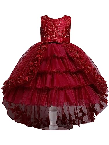 winying Mädchen Festlich Kleid Sommer Hochzeits Blumenkinder Kleid Puffärmel Partykleid Prinzessin Brautkleid Festzug Partei Bekleidung Burgundy I 116-122 von winying