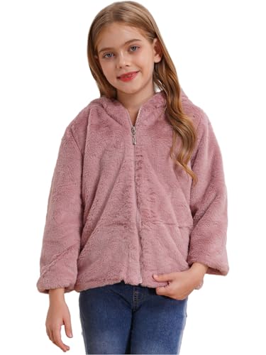 winying Mädchen Fleecejack Winterjacke Kunstpelz Jacke mit Kapuze Kinder Herbst Winter Warm Mantel Kapuzenpullover Wintermantel Outwear Rosa 134-140 von winying