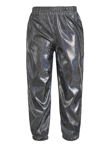 winying Mädchen Jungen Glitzernde Metallic-Hose Glänzend Tanzhose Elastischer Bund Hose Unisex Kinder Disco Halloween Party Disco Hose Performance Kostüm Schwarz 98-104 von winying