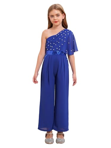 winying Mädchen Kinder Elegant Ärmellos Jumpsuit Glitzer Lang Overalls Weitem Bein Romper Festlich Hosenanzug Königsblau 158-164 von winying