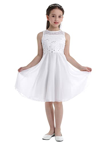 winying Mädchen Kleider Sommer Elegant Blumenmädchenkleider für Hochzeit Ärmellos Partykleider Kommunionkleid Kinderkleidung Gr.104-164 Elfenbein 14 Jahre von winying