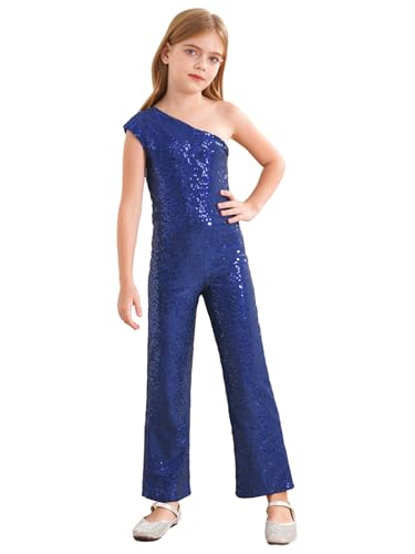 winying Mädchen Pailletten Jumpsuit Eine Schulter Hosenanzug Elegant Festlich Overall Hohe Taille Gerade Hosen Hochzeit Partykleidung Navy blau 170 von winying