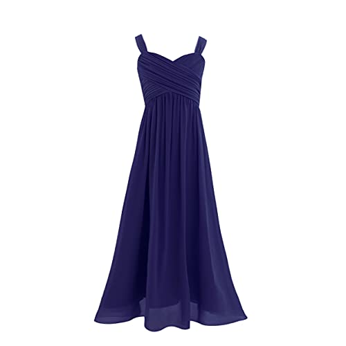 winying Mädchen Sommer Brautjungfern Kleid Elegant Spaghetti Träger Partykleid Vorne Kurz Hinten Lang Chiffon Festkleider Navy Blau B 146-152 von winying