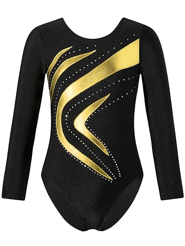 winying Mädchen Turnanzug Glänzend Gymnastik Leotards Langarm Ballettbody Einteilige Sport Trikotanzug Jumpsuit Turnbody Tanzbekleidung Gold 134-140 von winying