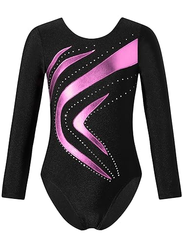 winying Mädchen Turnanzug Glänzend Gymnastik Leotards Langarm Ballettbody Einteilige Sport Trikotanzug Jumpsuit Turnbody Tanzbekleidung Rosa 122-128 von winying