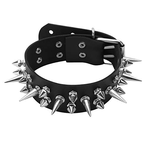 winying Unisex Damen Herren Nieten Choker Leder Halsband mit Schnalle Punk Gothic Hals Schmuck Modisch Manschetten Gurt Schwarz Einheitsgröße von winying