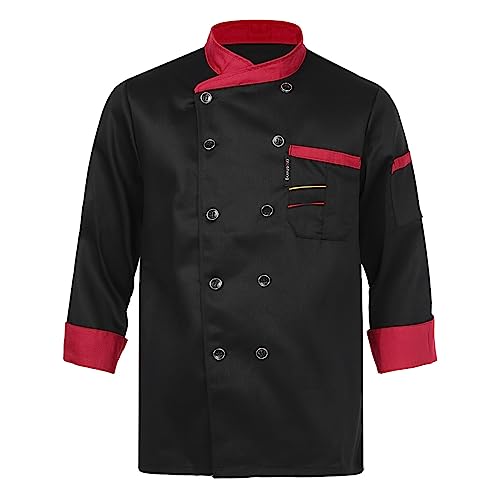 winying Unisex Herren Kochjacke Langarm Stehkrage Bäckerjacke Kochmantel Kochhemd Arbeitsjacke Professional Chef Uniform Berufsbekleidung Schwarz A XXL von winying