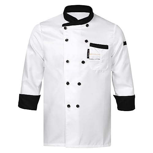 winying Unisex Herren Kochjacke Langarm Stehkrage Bäckerjacke Kochmantel Kochhemd Arbeitsjacke Professional Chef Uniform Berufsbekleidung Weiß A L von winying