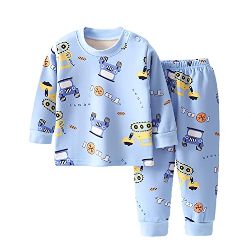 winying Unisex Kinder Schlafanzug Baby Mädchen Jungen Langarmshirt Cartoon Schlafanzugoberteil und Schlafanzughose Zweiteiler Pyjama Set Blau & Bagger C 80-86 von winying