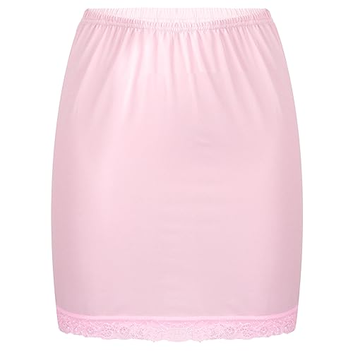 winying Unterrock für Damen Eisseide Kurz Halbrock Figurbetonter Rock Bodycon Überknielang Halb Slip Blickdicht Underskirt Unterkleid Reizwäsche Dessous Hell-Pink Einheitsgröße von winying