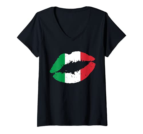 Damen Italien Italienische Flagge Kuss Lippen Fußball Fan Geschenk T-Shirt mit V-Ausschnitt Damen Italien Italienische Flagge Kuss Lippen Fußball Fan Geschenk T-Shirt mit V-Ausschnitt von wir Lieben Italian