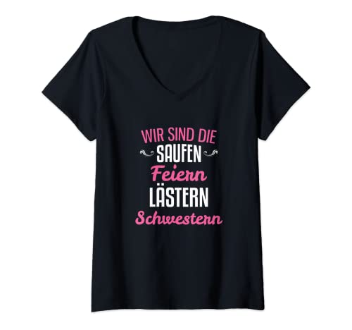 Damen wir sind die saufen feiern lästern schwestern T-Shirt mit V-Ausschnitt Damen wir sind die saufen feiern lästern schwestern T-Shirt mit V-Ausschnitt von wir sind die saufen feiern lästern schwestern