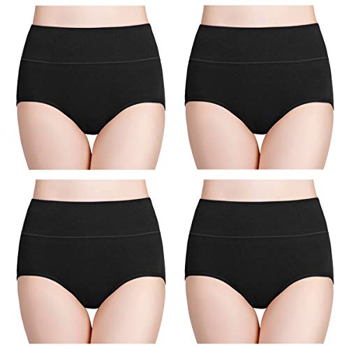 wirarpa Damen Unterhosen Baumwolle Slips Damen Hoher Taille Atmungsaktive Taillenslip Wochenbett Unterwäsche Mehrpack Größen 32-58, Schwarz, Large (42/44) von wirarpa